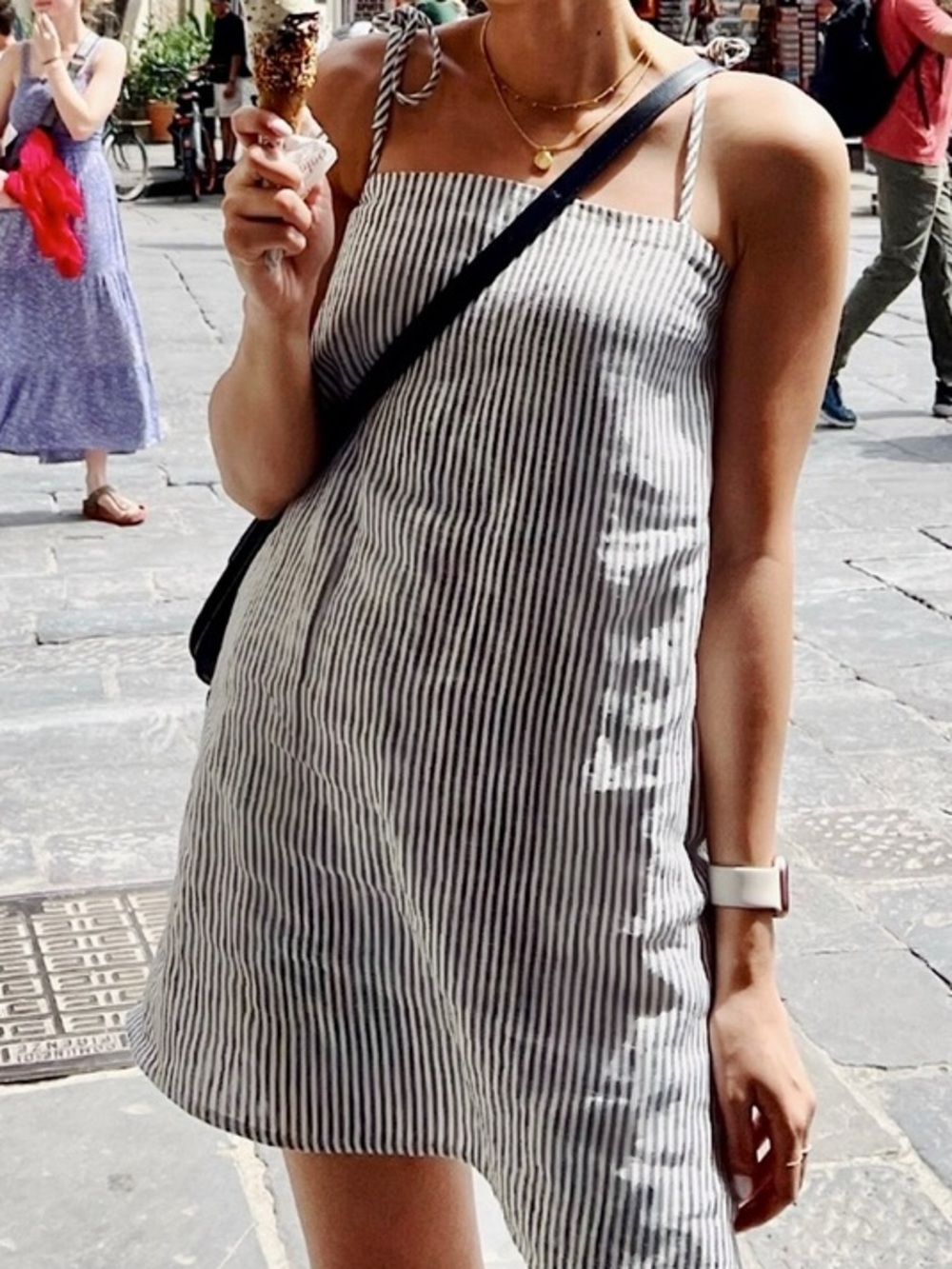 Reformation Blue & White Striped Mini Slip Dress